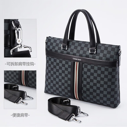 Cohnim kevin luxury men's briefcase laptop document shoulder cross-body bag as a Valentine's Day birthday gift for boyfriend C01834 plaid black shipped from the nearest warehouse large bag 14 inches