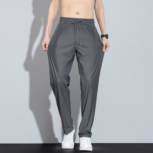 皮尔卡丹（pierre cardin）男士夏季薄款裤子冰丝运动裤男新款宽松弹力直筒长男生速干休闲裤 6629黑色 2XL [推荐140-160斤]