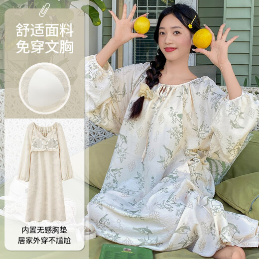 云朵棉睡裙女长袖仙女风连衣裙家居服 ZH-AM13063 M