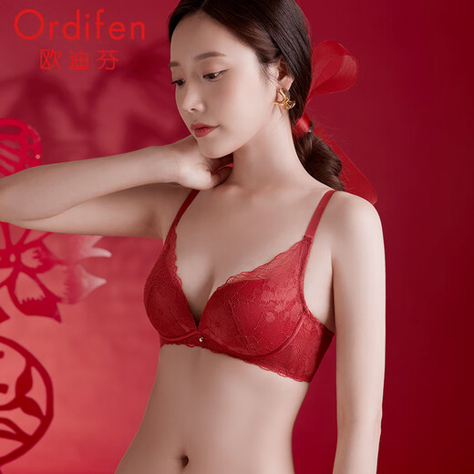 Ordifen [Offre spéciale de compensation] Sous-vêtements pour les femmes sans anneaux en acier, soutien-gorge en dentelle respirant, petits seins rassemblés et récupérer la tasse de poitrines secondaires, Rose Dark Rose XB1502 75A