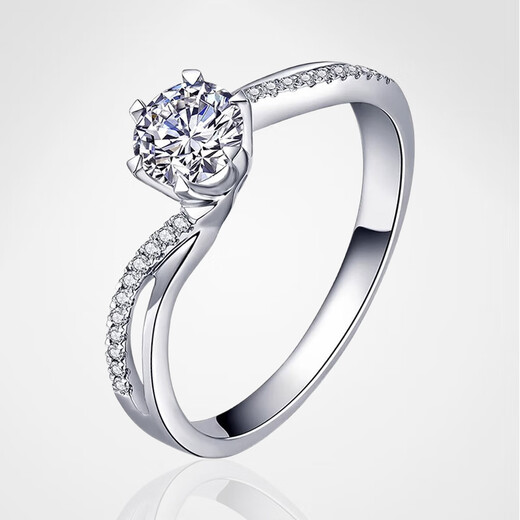 AVHE white 18K gold diamond ring, artificially cultivated diamond, carat diamond ring, micro-set twisted arm six-prong ring, white gold for women, 18K gold ring + 50 points diamond (D/VVS/3EX/N)