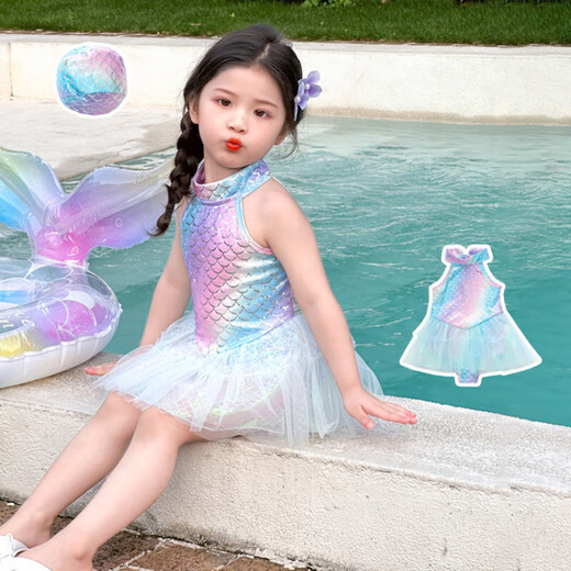Same day delivery girls swimsuit summer children's dress swimsuit baby mermaid seaside vacation wear swimsuit + swimming cap 150 cm