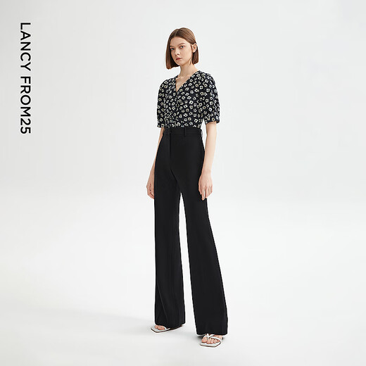 Langzi Qiji Red Retro Slim High Waisted Black Casual Pants Flared Pants Horseshoe Pants 24 Summer New Long Pants Black M