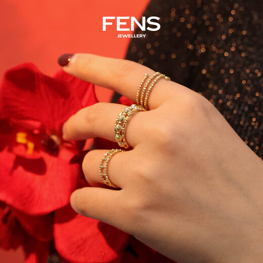 Only pair of jewelry 18K gold rings for women, mirror-cut gold beads, elastic rings, colored gold rings, stacked rings, 18K gold, flowing gold beads, mirror-cut gold beads, S size (No. 10-12)
