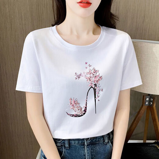 Mit reinem Yishion Hell Pink Pure Cotton Kurzärmelte-Shirt für Frauen, lose Temperament, altersreduzierter Druck halbärmeliger Sommeranzug 2025 Neue Top 6172 Lederpulver Kurzärärmel