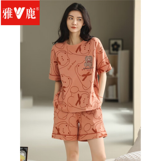 雅鹿2025年新款睡衣女夏季棉短袖短裤卡通甜美女生家居服套装 968 9855 M 【建议80-斤穿】