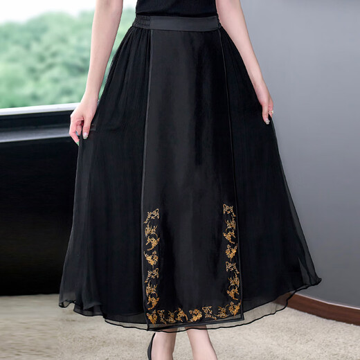 MiSHIDE high-end silk fragrance cloud t-shirt for women Chinese style cracked cheongsam women 2023 new summer mother short 9923 [black top chest beads are black L equal size