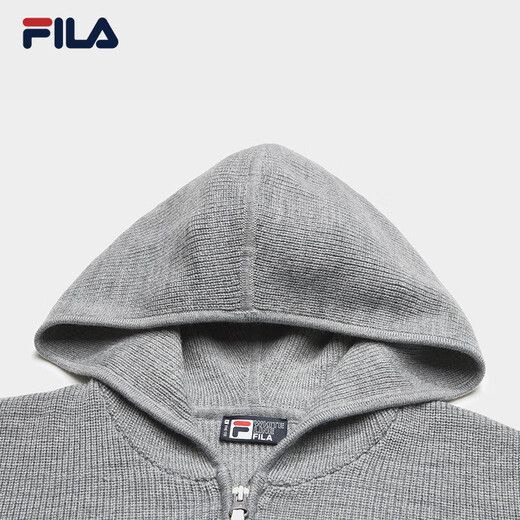 FILA 斐乐官方女士编织衫2025冬季新款休闲宽松连帽拉链毛衣开衫 烟花云灰-MG M 165/84A/M