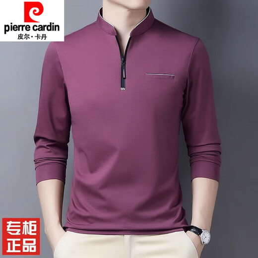 
Pier Cardin spring small stand collar men's long-sleeved T-shirt half-zipper body shirt fashionable casual middle-aged single-piece men's top P6625 top blue M 165