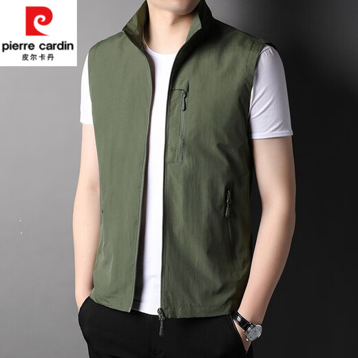 皮尔卡丹（pierre cardin）春夏季薄款立领钓鱼马甲男工装背心户外休闲男装潮流无袖坎肩外套 卡其色 夹克背心686 XL