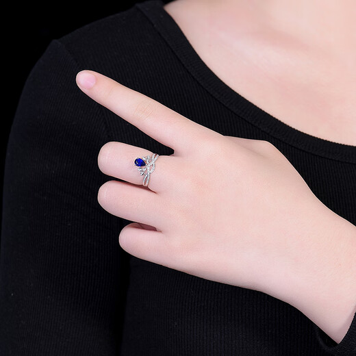 HEEKAIYI Royal Sapphire Ring Women's 18K Diamond Ring Luxury Chinese Valentine's Day Birthday Gift for Wife and Girlfriend Selected Royal Sapphire Ring 0.74ct 18K Gold Inlaid