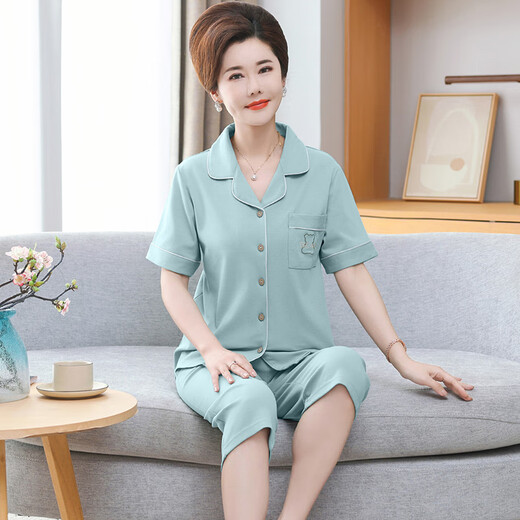 Yalu Mother Cardigan Pyjamas für Frauen im Sommer Baumwoll kurzärmelige Kumpelhosen Großgröße dünner Stil mittleren Alters und ältere Mütter Home Clothing Set 9898# 3xl [Vorgeschlagen 160-180jin [Jin gleich 0,5 kg]]