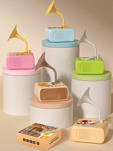 Fonógrafo infantil para niños Fonógrafo vocal Máquina de aprendizaje Registro Máquina de la historia Música Música Iluminación Modelo de actualización de juguetes Verde [96 Tarjeta china + 96 Tarjeta de inglés 1200 Contenido