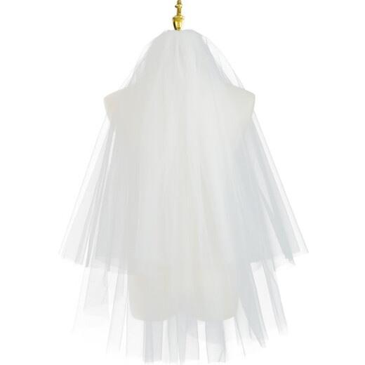 DRJEFUN marriage certificate registration bride soft veil wedding dress fluffy headdress high-definition short style proposal travel photo plain gauze simple -80cm