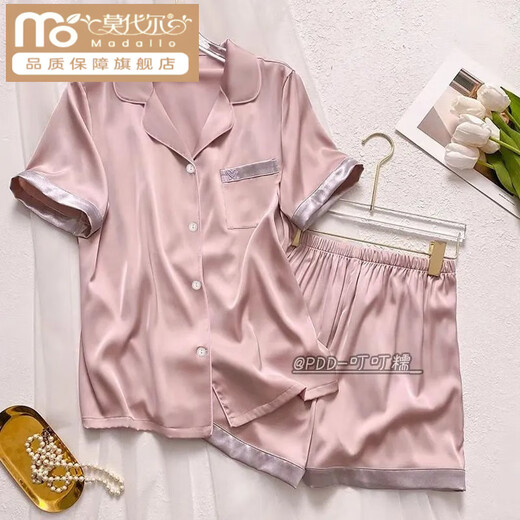 
Modal casual pajamas women's thin summer ice silk short sleeve shorts lapel home clothes summer suit simple to wear outside YFY-9901 [ice silk double short] M [recommended 80-100Jin [Jin equals 0.5 kg]]