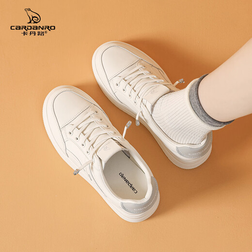 Cardan Road Women's Shoes 2025 New Autumn White Shoes Thick Soled Inner Heightening Women's Skirts Small Versatile Casual Shoes Women Beige 37