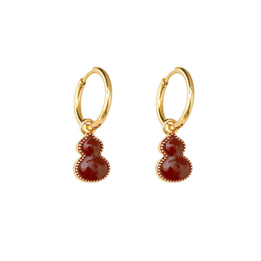 Niche design double-sided gourd earrings for women white shell earrings 2025 new trendy enamel oil-drop ear jewelry 18K gold wine red white shell [ear buckle]