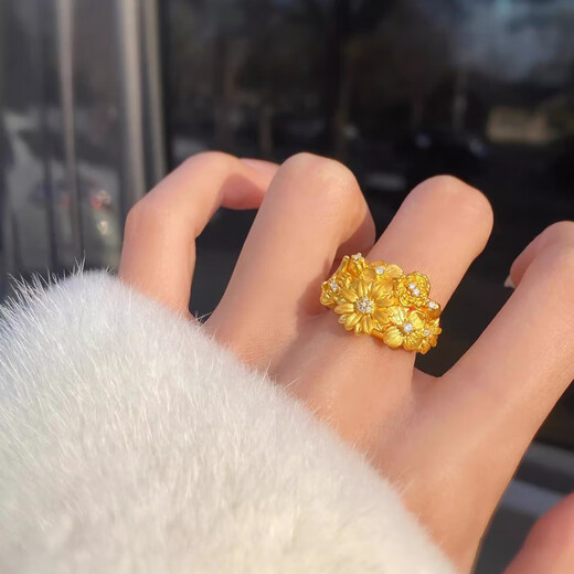 Mercantia gold-plated silver ring Shenzhen Shuibei gold blossom ring open ancient method plain ring ring for girlfriend's birthday blossom ring open ring - total weight about 8 grams 0.5 grams