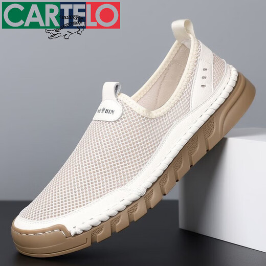 Cartelo sommer atmungsaktive Herren -Netzschuhe Sandalen neue Hohlschuhe Mesh Schuhe Unglücks lässige Outdoor Hollow Herrenschuhe 9196 Weiß Neues Produkt Promotion 42