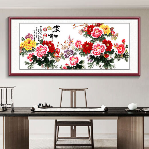 Home All-Shixing murals, new Chinese style living room sofa background wall decoration paintings, flowers, birds, calligraphy and paintings, Xi brow hanging paintings 12353cm red walnut wood grain aluminum alloy frame waterproof moisture-proof oil canvas FH109 frame width 35cm thick