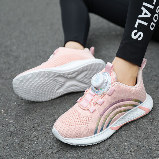 Official website for girls' sports shoes 2024 spring and autumn single shoes versatile breathable mesh girls' net shoes dad children's shoes 9898 black and red double net 28
