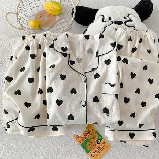京濮飞HelloKitty夏款棉纱睡衣三件套可爱短袖家居服 云朵棉-9902#星星KT猫三件套 M 【建议75-100斤】