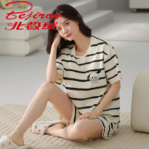 北极绒（Bejirog）100%纯棉睡衣女夏季短袖两件套装卡通甜美夏天薄款可爱外穿家居服 蔷薇色 A9859 短裤 M  【80-100斤】