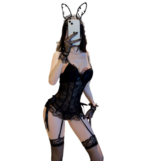 Sexy Pyjama Frauen kleine Brüste gesammelte Spitzennetz Uniformrock reine sexy sexy Hosentender Socken auf der Bett Versuchung 1049 Schwarze Uniform gleich Größe