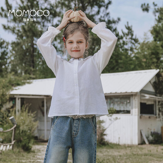 Mami Maka (MOMOCO) children's clothing girls' shirts 2025 autumn casual all-match shirts for children and middle-aged children 001 white 105