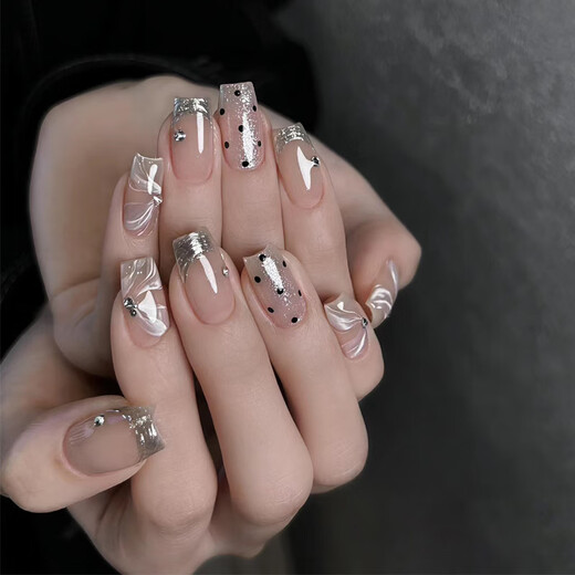 My seven-day hand-wearing nail tablets wholesale medium-length Aurora temperature glass diamond nail art finished nail patches BY1047 crystal purple butterfly phototherapy glue model