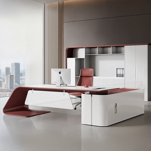 Painted boss desk, fashionable CEO desk, simple, modern and elegant executive desk, L-shaped corner light luxury desk, upgraded wireless charging box, 1.6m boss desk