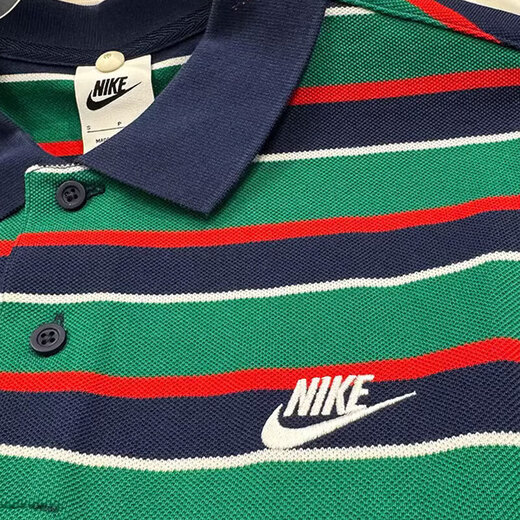Camiseta Nike (Nike) Camiseta Hombres de primavera y verano Polo de solapa de manga corta de primavera y verano Camisa transpirable Captical de tenis blanco Algodón puro Hombres de manga corta FN3897-410 Rayas azules y verdes M