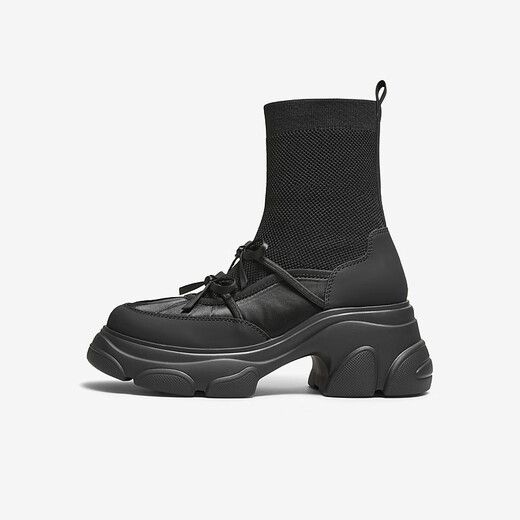 
Heshe (TATA) Sun Leyan same style of Meow Claw Boots for Women's Socks Boots Thick Sole Thin Slim Boots Elastic Short Boots CEG08DZ5 Black 35