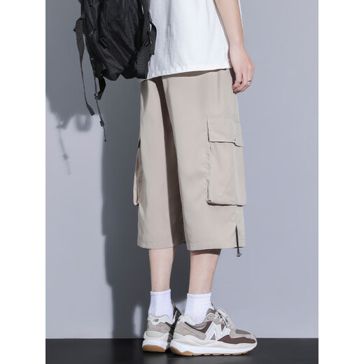Specht Khaki Arbeitanzug geschnittene Hosen für Männer im Sommer Eisseide Dünne lose vielseitige Shorts Freizeitsport überkürzt Hosen FJA430-679 Khaki M.