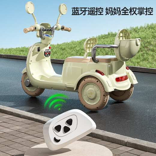 Hello Baby 2025 nouvelle voiture électrique pour enfants moto double tricycle peut s'asseoir sur batterie parent-enfant voiture télécommande voiture blanc/double entraînement double moteur batterie 12V4 + télécommande