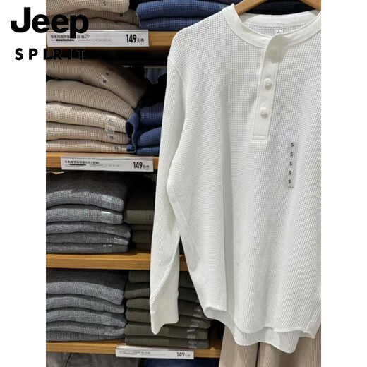 Jeep Spirit High poids Waffle Henry Collar à manches longues T-shirt Men's Curved Hem-Breakfast Breakfast Loose Casual Bottom Shirt Black C4BHB-JX9918 S 90JIN [Jin est égal à 0,5 kg] -110jin [Jin est égal à 0,5 kg]