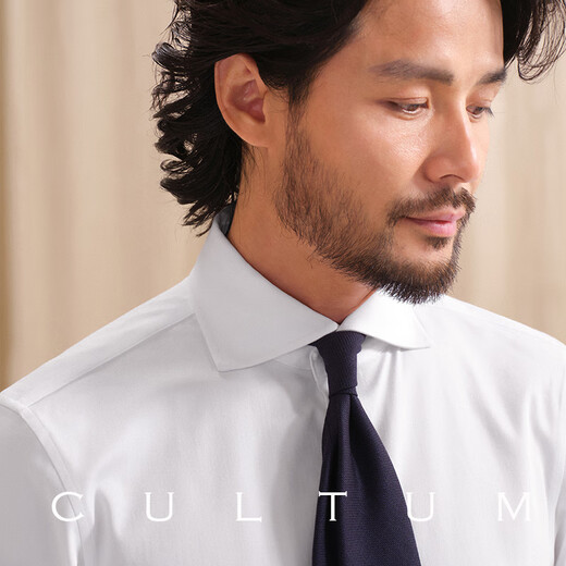 CULTUM温莎领免烫衬衫男商务正装修身长袖衬衣绅士西装打底 白色 白色扣子 L