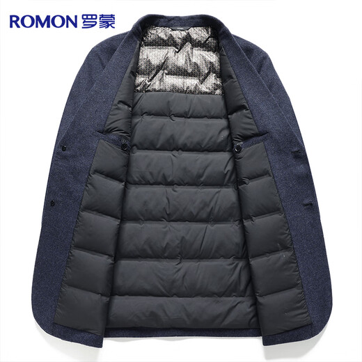 Romon Goose Down Sheep Wool Down Jacket Suit Men's Autumn and Winter Business Casual Woolen Short Single Suit Jacket