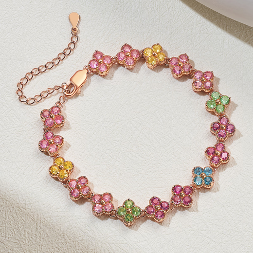 Lucky four-leaf clover natural color tourmaline bracelet for women. Surprise gift for girlfriend on birthday and Valentine's Day. Four-leaf clover tourmaline bracelet. Surprise gift for girlfriend on birthday and Valentine's Day.