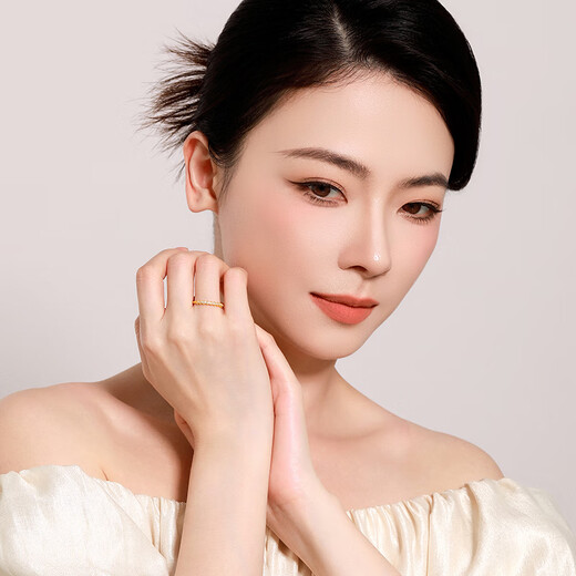 Mengjinyuan Gold Ring Star Ring Pure Gold Inlaid with Zirconia Open Birthday Gift for Wife