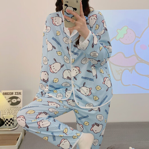 S.SOFEA春季睡衣女长袖牛奶丝家居服网红广州十三行 M6624#蓝帕恰狗 180 XL