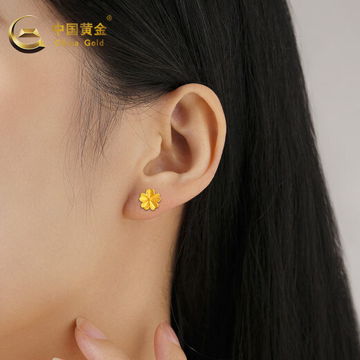 CHINA GOLD Hibiscus Gold Earrings for Women 999 Pure Gold Earrings Birthday Chinese Valentine's Day Gift for Girlfriend and Wife Pure Gold Earrings + Rose Gift Box