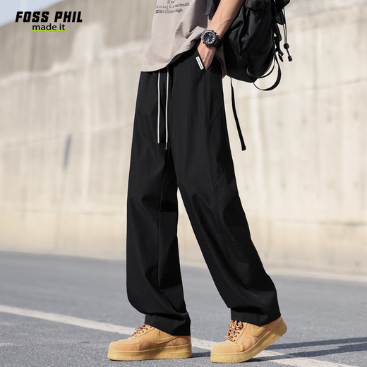 Foss Phil casual pants for men's spring and autumn Japanese loose versatile straight casual wide-leg pants long trousers 6636 black XL