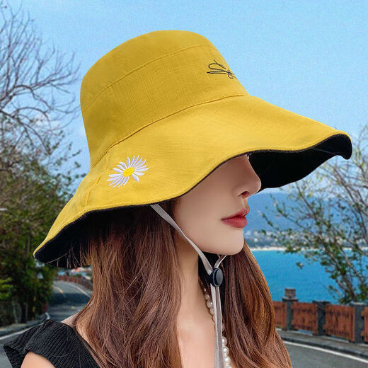 Fisherman sun hat women's summer sun protection hat cycling travel face hat foldable double-sided wearable personalized sun hat off-white