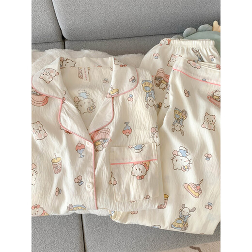 
Arctic velvet 2025 new helloKitty pure cotton gauze pajamas for women in spring and summer short-sleeved cute three-piece set home clothes Yunduo Cotton-J9901# Paradise Puppy Three-piece Set M [Suggested 75-100Jin [Jin equals 0.5 kg]]