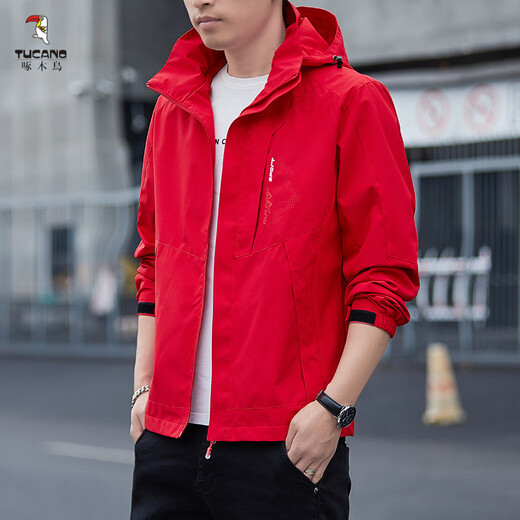Woodpecker (TUCANO) 2025 new windproof jacket men's hood-removable windbreaker outdoor casual jacket sports jacket 6628 [white] XL [125-140Jin [Jin equals 0.5 kg]]