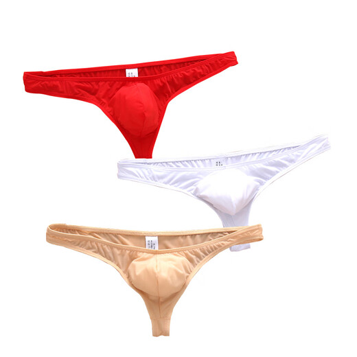 Ultra-thin ice silk sports fitness single thong men's one-piece transparent butt-exposing sexy low-waist breathable men's T-pants, navy blue M