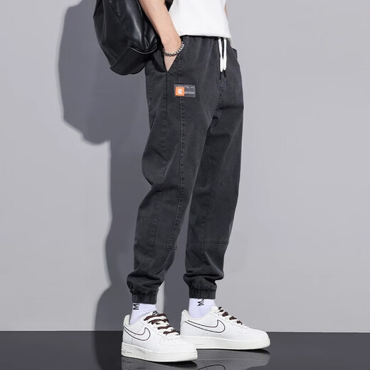Harlen Hosen Herren 2025 Sommer dünne amerikanische trendige Arbeithose Männer losen Denim Casual Hosen 2025 Black 32 empfohlen 135-145jin [Jin gleich 0,5 kg]