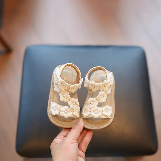 Ye Yu 2025 summer new baby girl shoes flower sandals 1 to 2-3 years old toddler shoes soft sole baby shoes trendy off-white counter upgraded version open glue 95% mothers choose 15 inner length about 11.5 cm