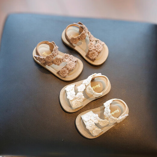 Ye Yu 2025 summer new baby girl shoes flower sandals 1 to 2-3 years old toddler shoes soft sole baby shoes trendy off-white counter upgraded version open glue 95% mothers choose 15 inner length about 11.5 cm